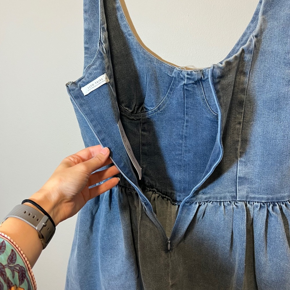 12th Tribe Denim Corset Mini Dress Blue Medium Wash XL NWT Country Western - Picture 8 of 11